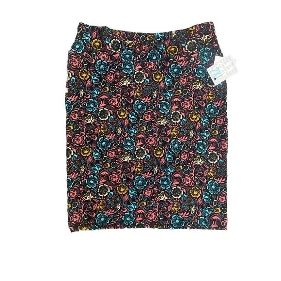 Lularoe Cassie Skirt 2XL Black Pink Bright Flowers -New With Tags Pencil Stretch - Picture 1 of 11